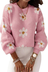 Pink Floral Pattern Drop Shoulder Sweater Sweaters JT's Designer Fashion