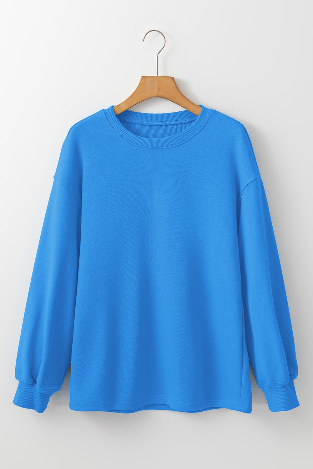 Sky Blue Solid Color Drop Shoulder Long Sleeve Basic Sweatshirt Sweatshirts & Hoodies JT's Designer Fashion