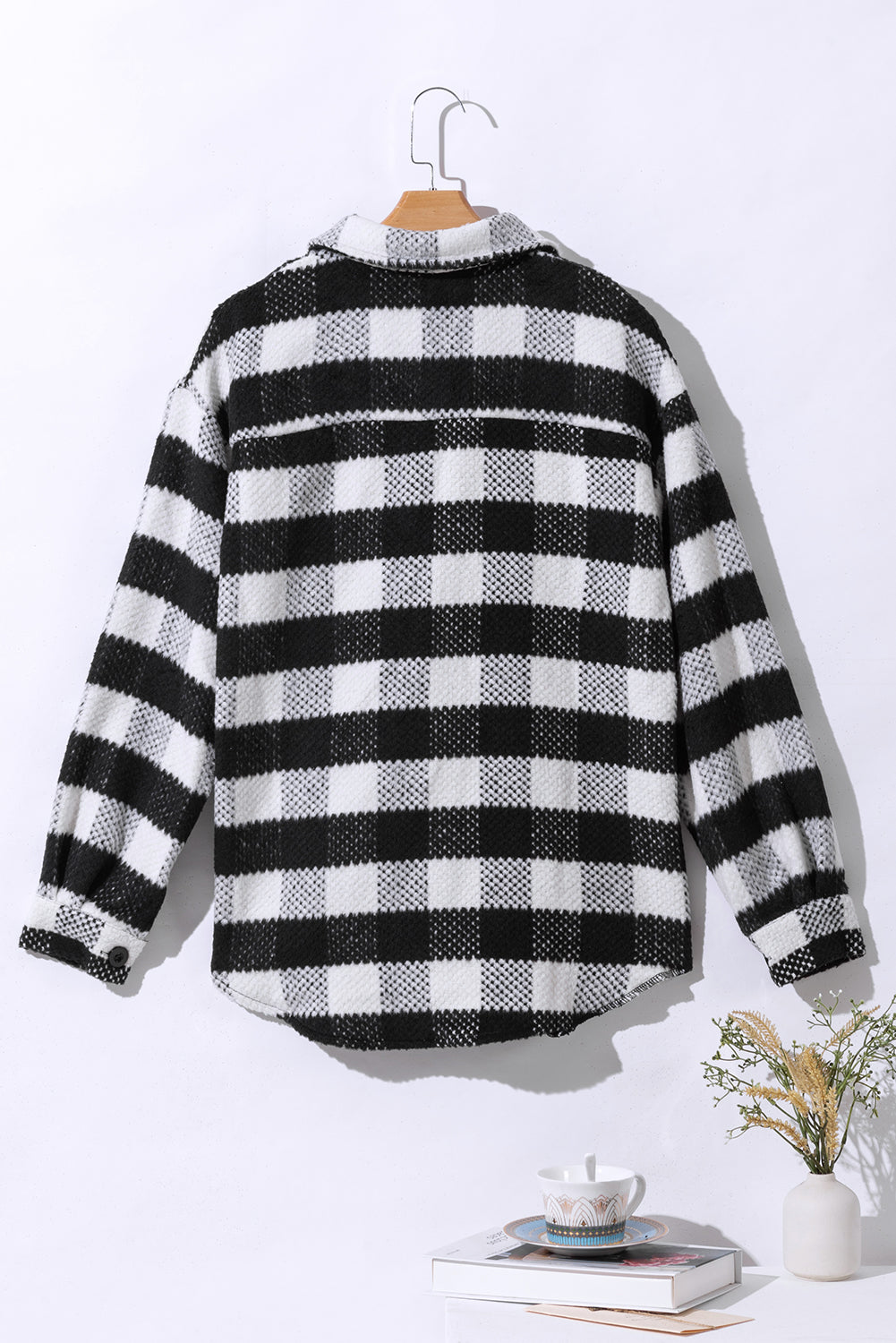Black Plaid Textured Flap Pocket Shacket Plaid Shackets JT's Designer Fashion