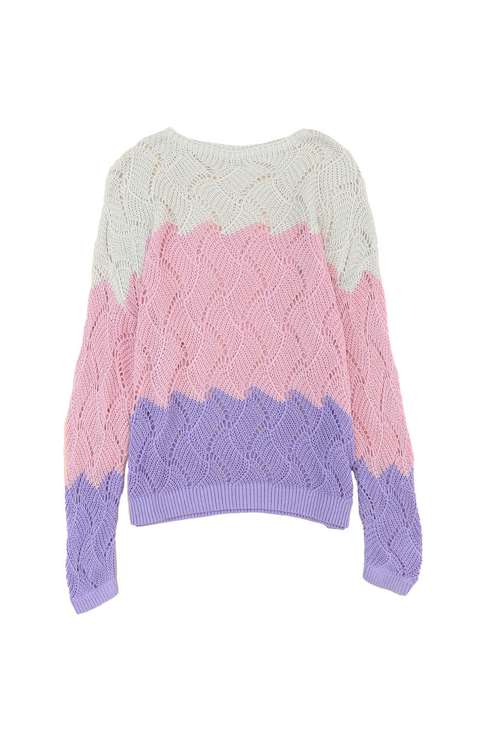 Pink Color Block Hollow Knitted Loose Sweater Sweaters JT's Designer Fashion