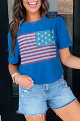 Real Teal American Flag Pattern Crewneck Tee Graphic Tees JT's Designer Fashion