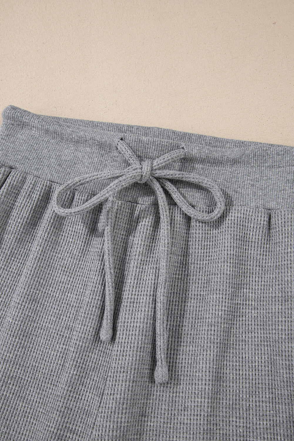 Gray Waffle Knit Drawstring High Waist Wide Leg Pants Pants & Culotte JT's Designer Fashion
