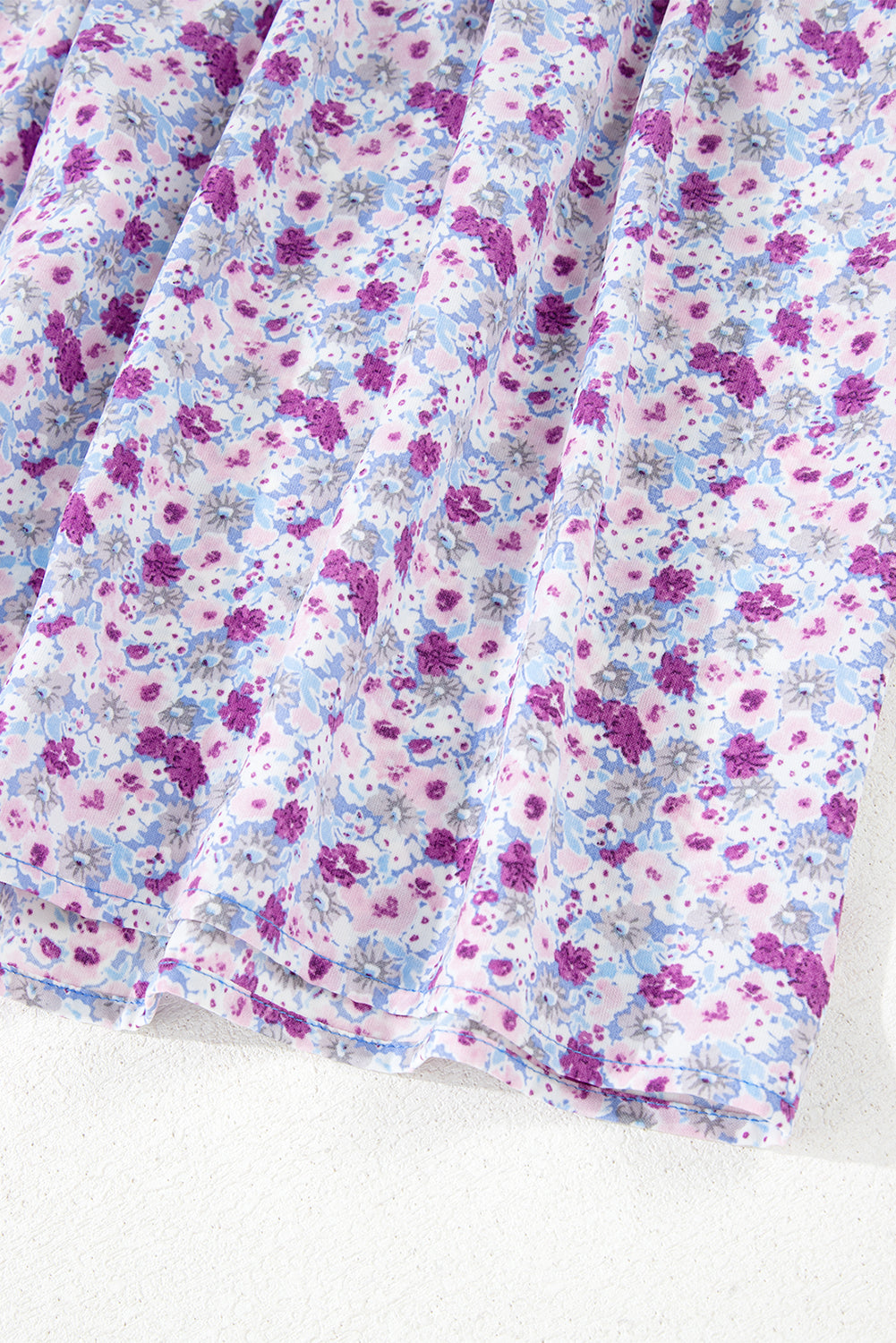 Purple Floral Short Bubble Sleeve Shirred High Waist Long Dress Maxi Dresses JT's Designer Fashion