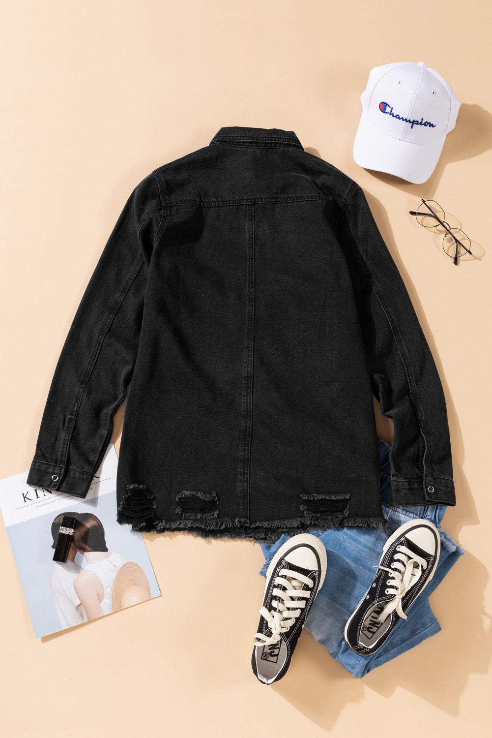 Black Ripped Denim Jacket Denim Jackets JT's Designer Fashion