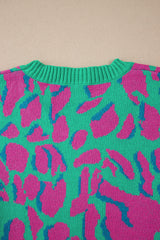 Green Abstract Print Ribbed Trim Baggy Sweater Sweaters JT's Designer Fashion