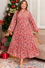 Red Plus Size Abstract Print Notch V Neck High Waist Maxi Dress Plus Size Maxi Dresses JT's Designer Fashion