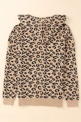 Khaki Leopard Knitted Drawstring Hooded Sweater Sweaters & Cardigans JT's Designer Fashion