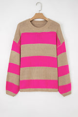 Khaki Stripe Color Block PLus Size Drop Shoulder Sweater Plus Size Sweaters & Cardigans JT's Designer Fashion