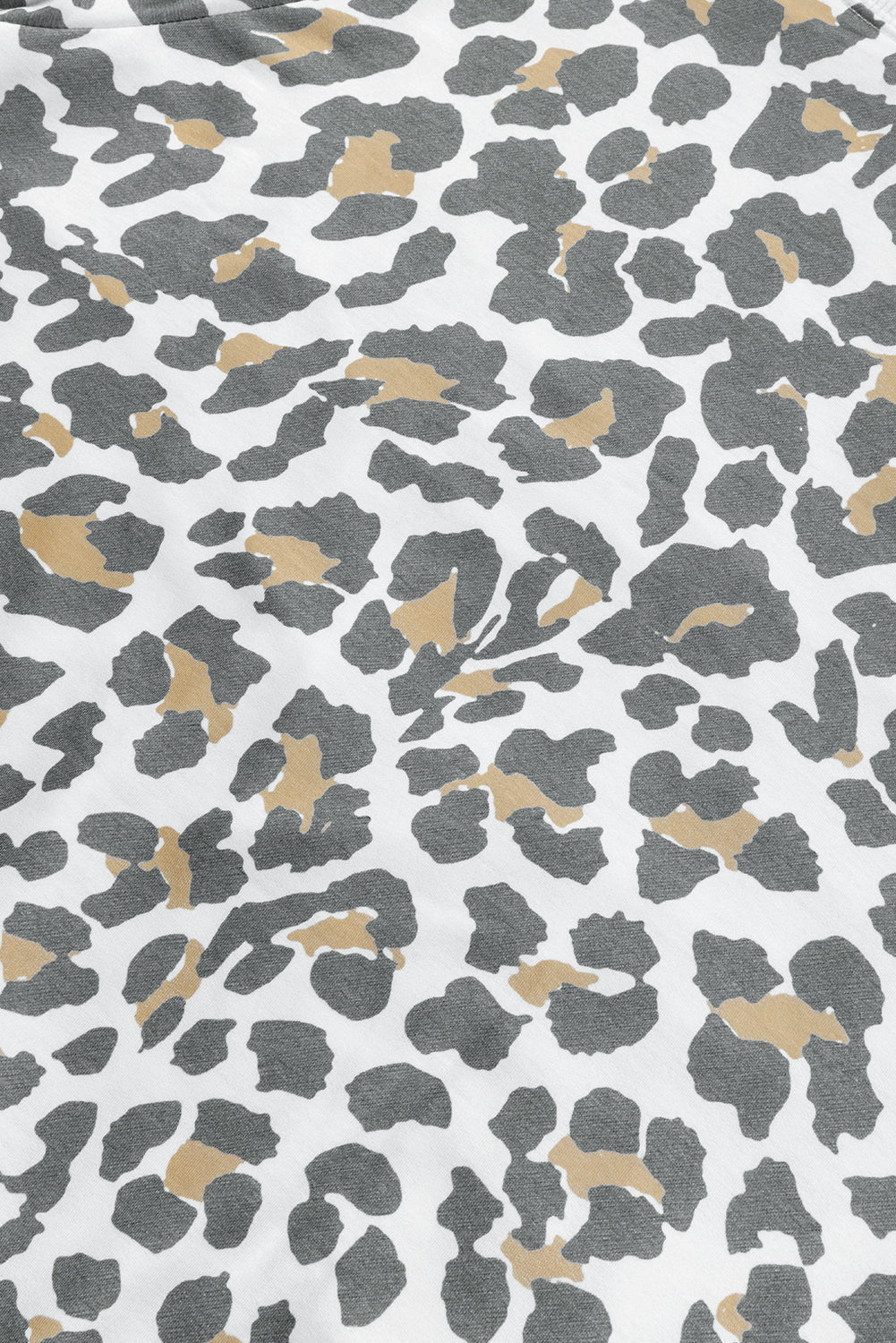 White Printed Solid Trim Leopard Print Top Long Sleeve Tops JT's Designer Fashion