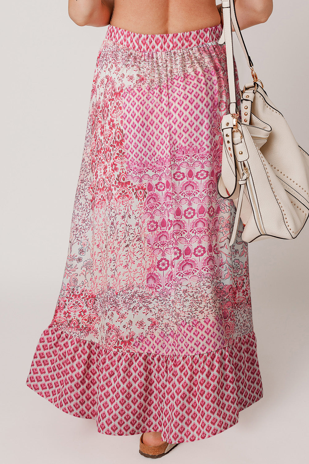 Red Boho Pattern Print Tassel Drawstring High Waist Maxi Dress Skirts & Petticoat JT's Designer Fashion