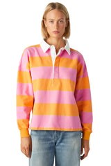 Yellow Stripe Color Block Polo Collar Sweatshirt Sweatshirts & Hoodies JT's Designer Fashion
