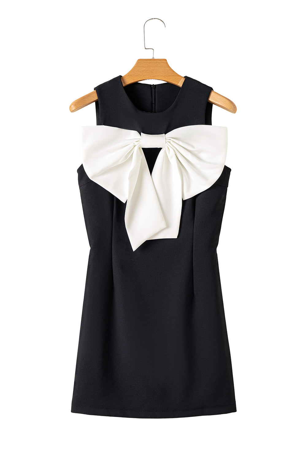 Black Contrast Bowknot Applique Crew Neck Sleeveless Mini Dress Mini Dresses JT's Designer Fashion