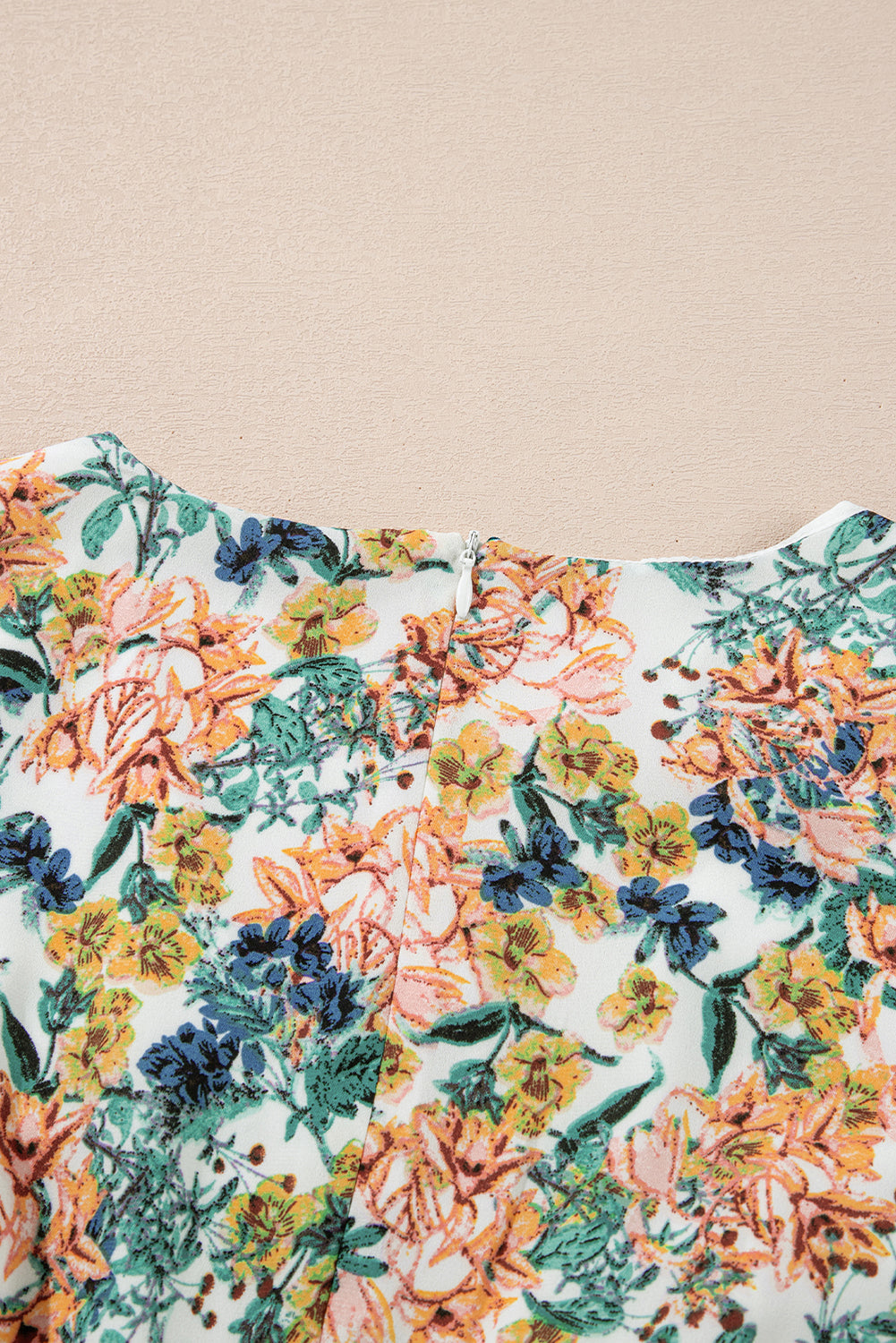 Sky Blue Floral 3/4 Sleeve V Neck High Waist Ruffled Dress Floral Dresses JT's Designer Fashion