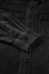 Black Flap Pocket Buttons Collared Jean Jacket Denim Jackets JT's Designer Fashion