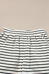 Black white Stripes Printed Half Button Long Sleeve Top and Shorts Set Short Sets JT's Designer Fashion