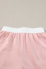 Light Pink Contrast Trim Ruffled Top and Drawstring Shorts Set Short Sets JT's Designer Fashion