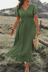 Four Leaf Clover Surplice Neckline Shirred High Waist Plus Size Maxi Dress Plus Size Maxi Dresses JT's Designer Fashion