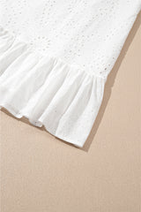 White Floral Eyelet Embroidered Sleeveless Shift Dress Mini Dresses JT's Designer Fashion