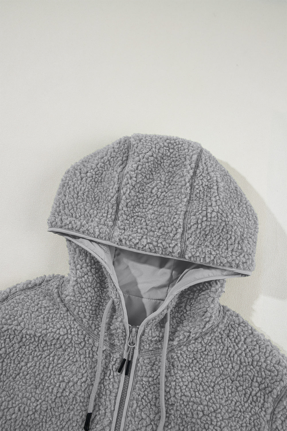 Medium Grey Fleece Zip Up Drawstring Hooded Pocketed Jacket Jackets JT's Designer Fashion