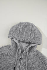 Medium Grey Fleece Zip Up Drawstring Hooded Pocketed Jacket Jackets JT's Designer Fashion