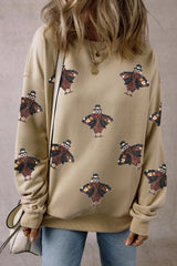 Parchment Shimmering Turkey Pattern Thanksgiving Holiday Sweatshirt Graphic Sweatshirts JT's Designer Fashion