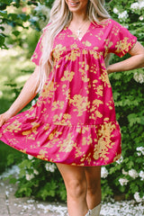 Rose Floral Print Batwing Sleeve Smock Dress Floral Dresses JT's Designer Fashion