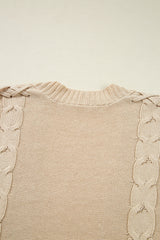 Parchment Cable Knit Braided Tie Sleeve Plus Size Open Cardigan Plus Size Sweaters & Cardigans JT's Designer Fashion
