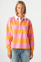 Yellow Stripe Color Block Polo Collar Sweatshirt Sweatshirts & Hoodies JT's Designer Fashion