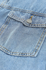 Sky Blue Pocket Raw Hem Buttoned Denim Jacket Denim Jackets JT's Designer Fashion