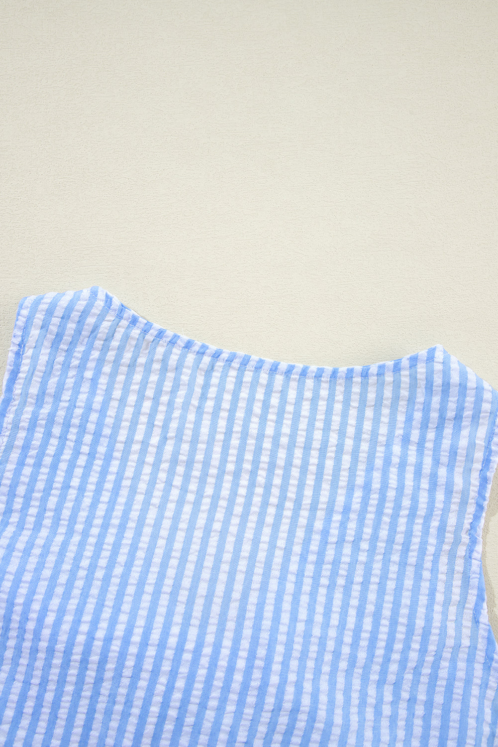 Sky Blue Stripe V Neck Bowknot Crop Tank and Shorts Set Short Sets JT's Designer Fashion