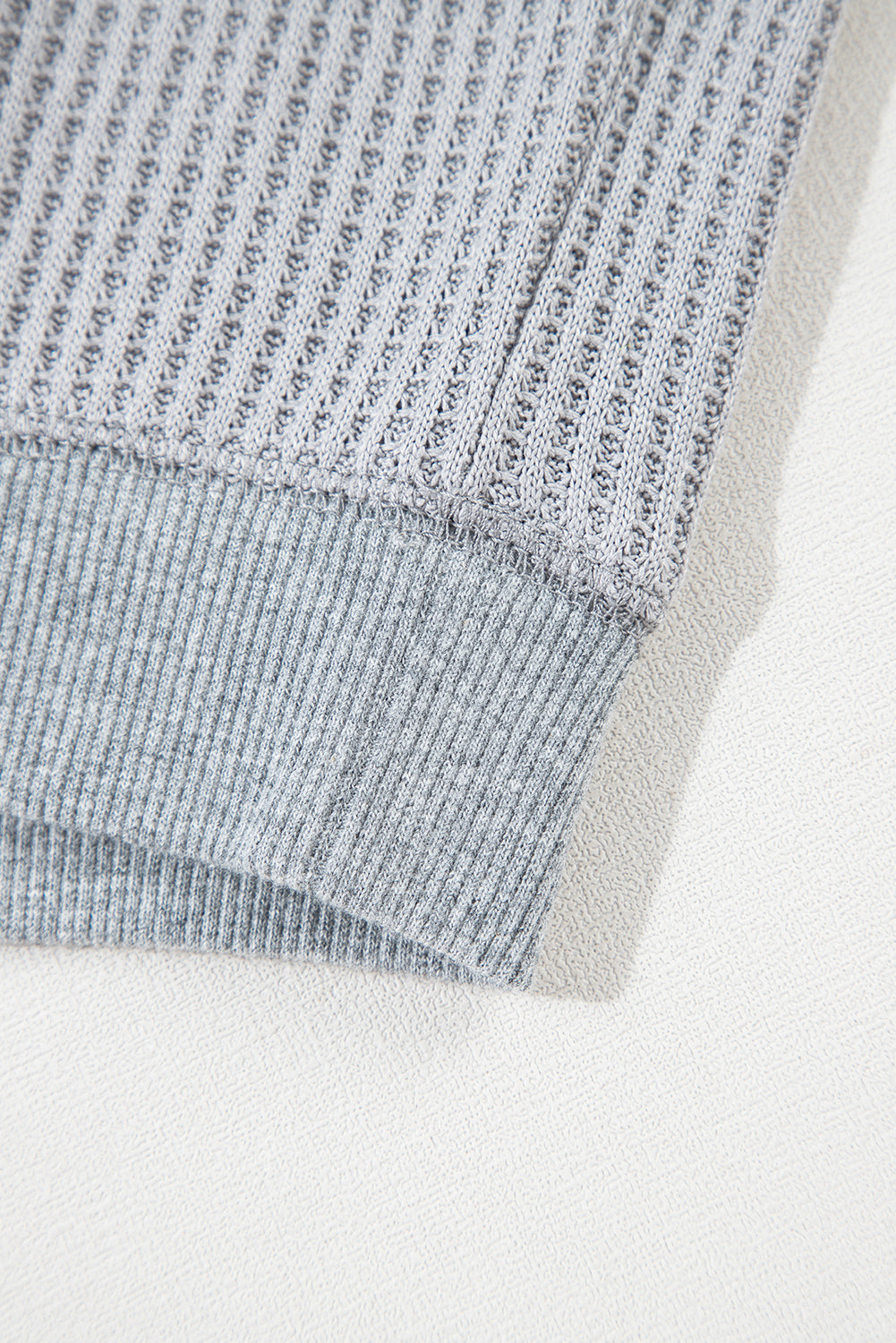 Light Grey Waffle Patchwork Long Sleeve Raw Hem Pullover Top Long Sleeve Tops JT's Designer Fashion