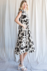 White Polka Dot Print Ruffled Sleeve Pocketed Plus Size Midi Dress Plus Size Midi Dresses JT's Designer Fashion