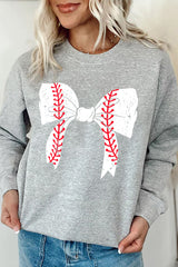 Gray Rugby Football Bowknot Graphic Game Day O Neck Sweatshirt Gray 50%Polyester+50%Cotton Graphic Sweatshirts JT's Designer Fashion