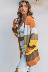 Open Front Pocketed Colorblock Cardigan Sweaters & Cardigans JT's Designer Fashion