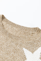 Khaki Star Pattern Drop Shoulder Plus Size Sweater Plus Size Sweaters & Cardigans JT's Designer Fashion