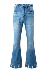 Sky Blue Slight Distressed Medium Wash Flare Jeans Jeans JT's Designer Fashion