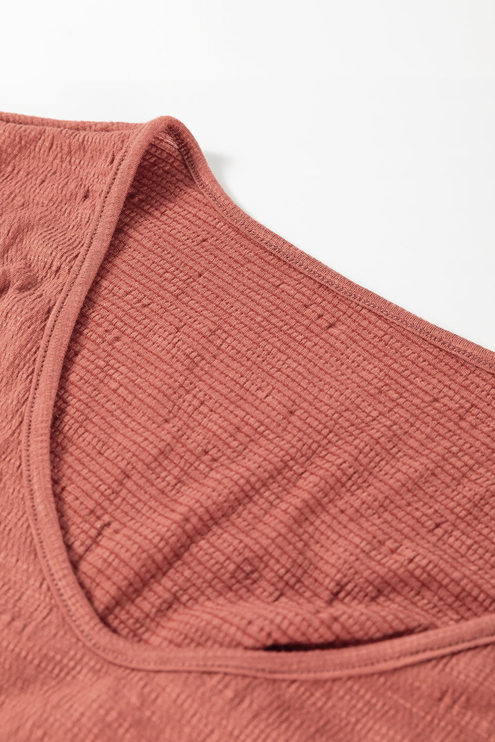 Mineral Red Solid Color Textured Frilled Trim V Neck Puff Sleeve Blouse Blouses & Shirts JT's Designer Fashion