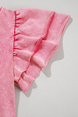 Sachet Pink Mineral Wash Raw Edge Ruffle Mini Dress Mini Dresses JT's Designer Fashion