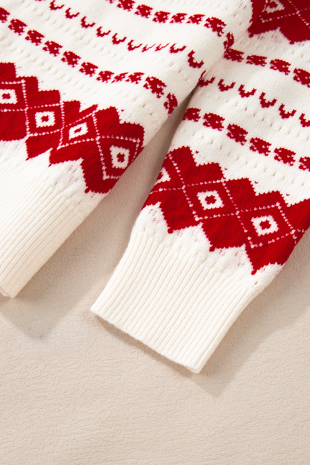 White Western Geometric Patterned Crew Neck Loose Sweater Sweaters JT's Designer Fashion