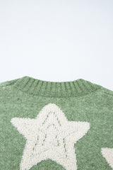 Green Sherpa Star Pattern Textured Sweater Cardigan with Pockets Cardigans JT's Designer Fashion