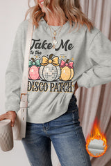 Gray Disco Ball Bowknot Pumpkin Graphic Crewneck Sweatshirt Graphic Sweatshirts JT's Designer Fashion