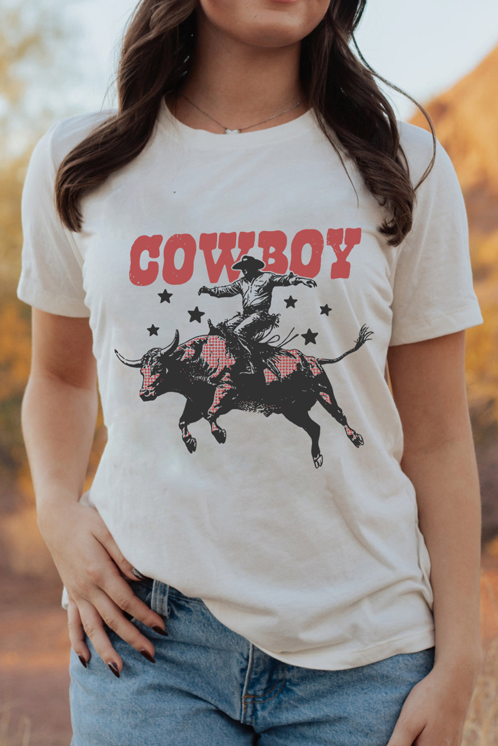 White COWBOY Star Graphic Crewneck Western Fashion Tee Graphic Tees JT's Designer Fashion