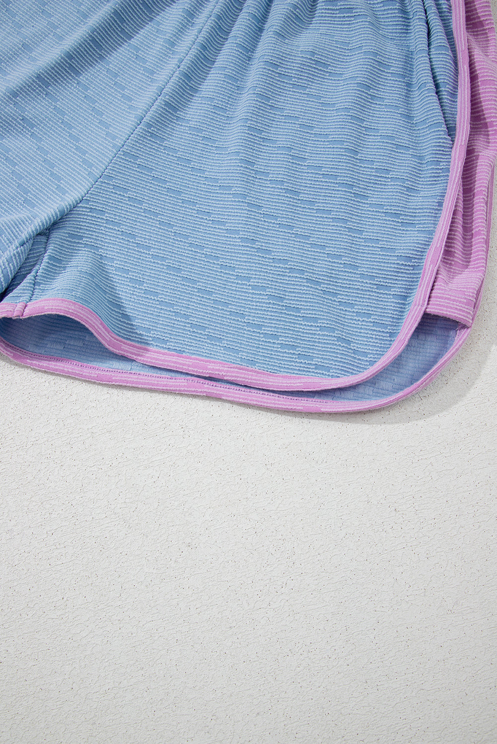 Beau Blue Corded Knit Contrast Trim Round Neck Cap Sleeve 2pcs Short Set Short Sets JT's Designer Fashion