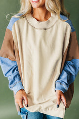 Sky Blue Ribbed Detail Color Block Sleeve Baggy Sweatshirt Sweatshirts & Hoodies JT's Designer Fashion