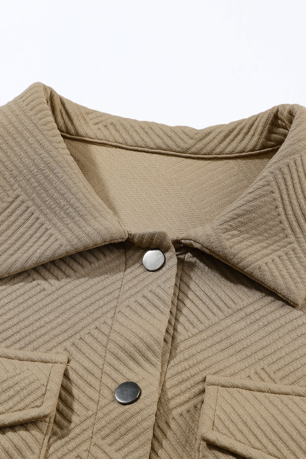 Khaki Solid Textured Flap Pocket Buttoned Shacket Jackets JT's Designer Fashion