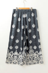 Black Plus Size Geometric Ethnic Print Drawstring Wide Leg Pants Plus Size Bottoms JT's Designer Fashion