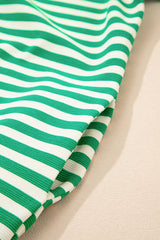 Green Stripe Print Contrast Collar Split Neck Flutter Sleeve Short Dress Mini Dresses JT's Designer Fashion