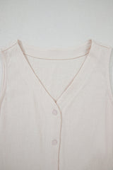 Apricot Buttoned V Neck Tank Top and Wide Leg Pants Casual Outfit Pant Sets JT's Designer Fashion