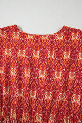 Orange Plus Size Printed Surplice Neck Empire Waist Flowy Mini Dress Plus Size Mini Dresses JT's Designer Fashion