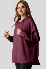 Red Dahlia Waffle Knit Fleece Lined High Low Oversized Hoodie Sweatshirts & Hoodies JT's Designer Fashion